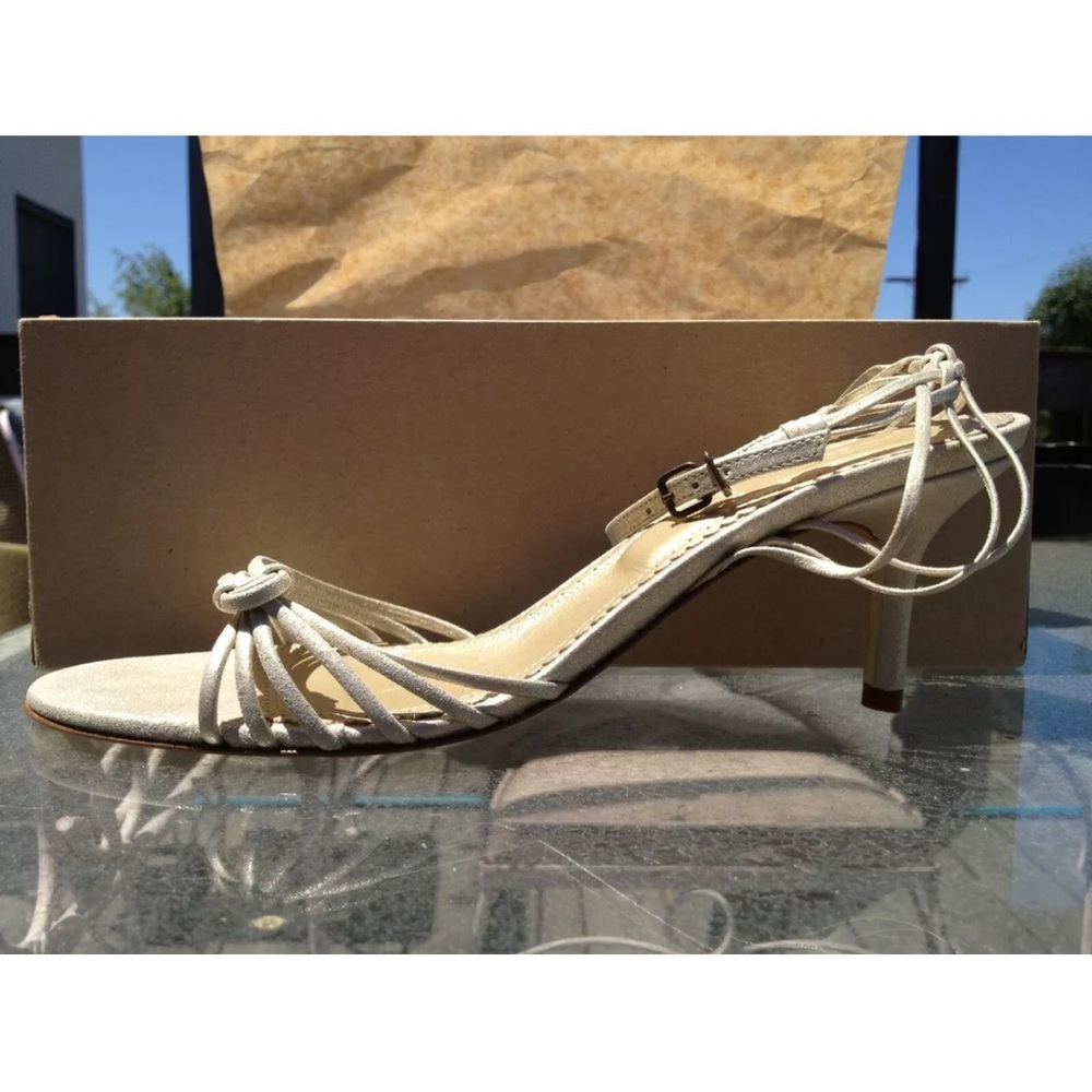 J. Crew Lucia Gold Strappy Heels Open Toe Slingbacks Shoes US Womens size 8